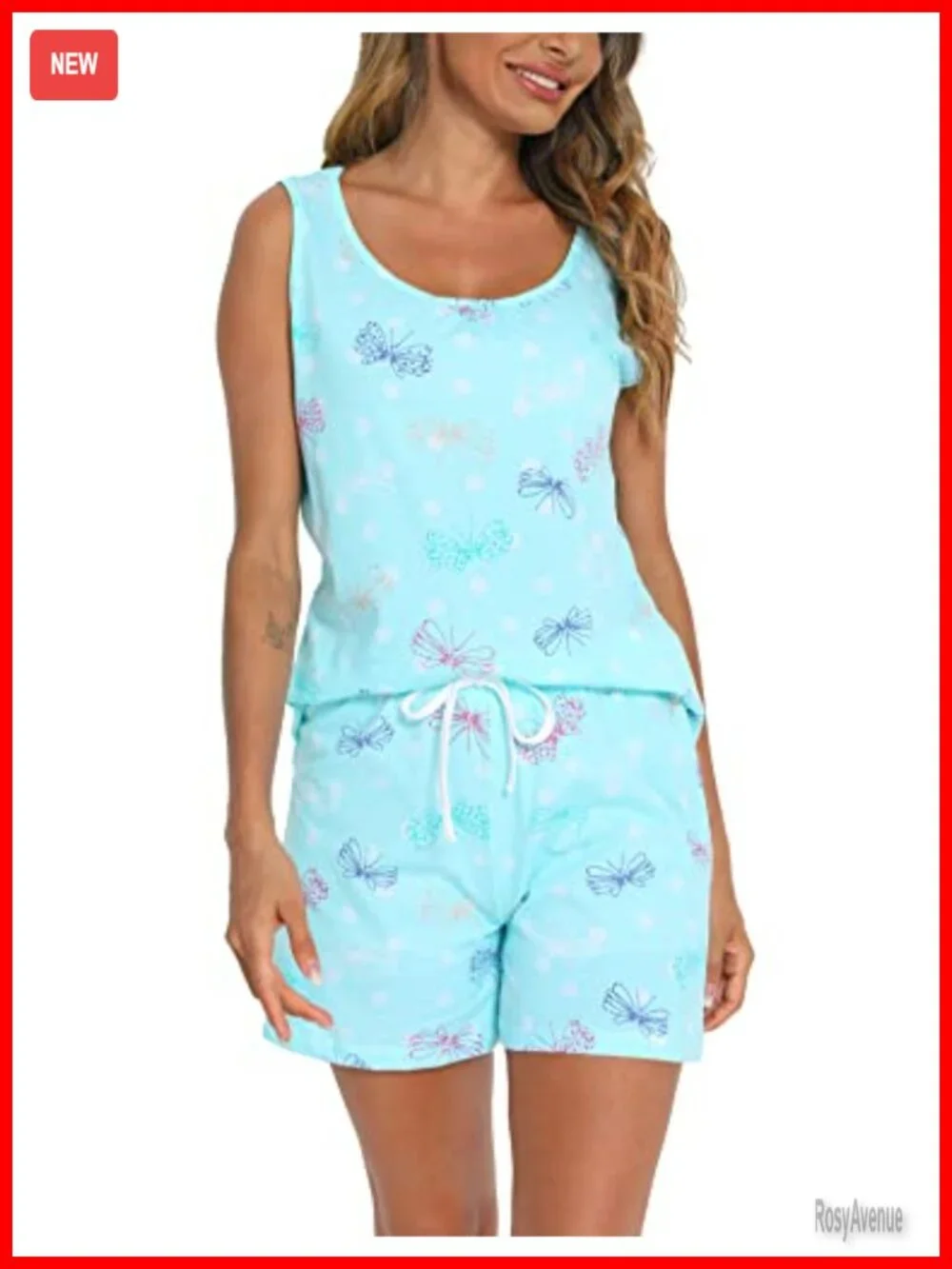 Cotton Blend Sleeveless Tank and Shorts Pajama Set - Two Piece Sleepwear